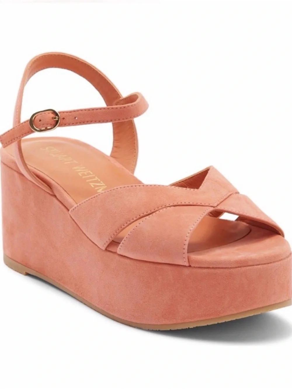 Stuart Weitzman Carmen Midi Wedge Sandals Terracotta Suede Size 9.5B